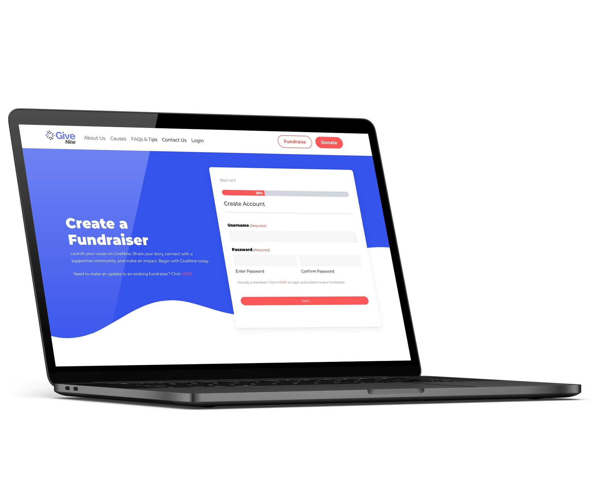 Givenine nonprofit website by mittun create a fundraiser causes laptop